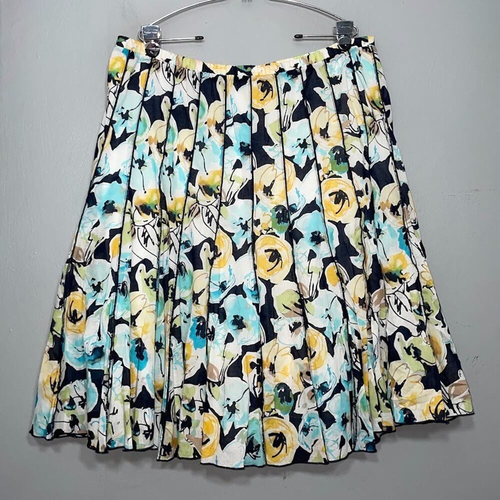 Garden Floral Pull On Cotton Skirt Size XL Watercolor Artsy Bloomcore Midi
